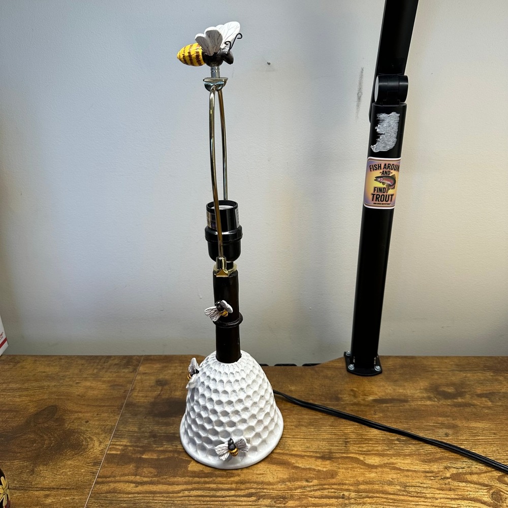 Beehive Honeycomb Table Lamp Bumble Bee Finial Cottagecore Whimsical Accent Lamp